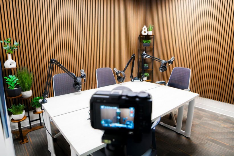 Modern Denver coworking space with podcasting and meeting rooms.
