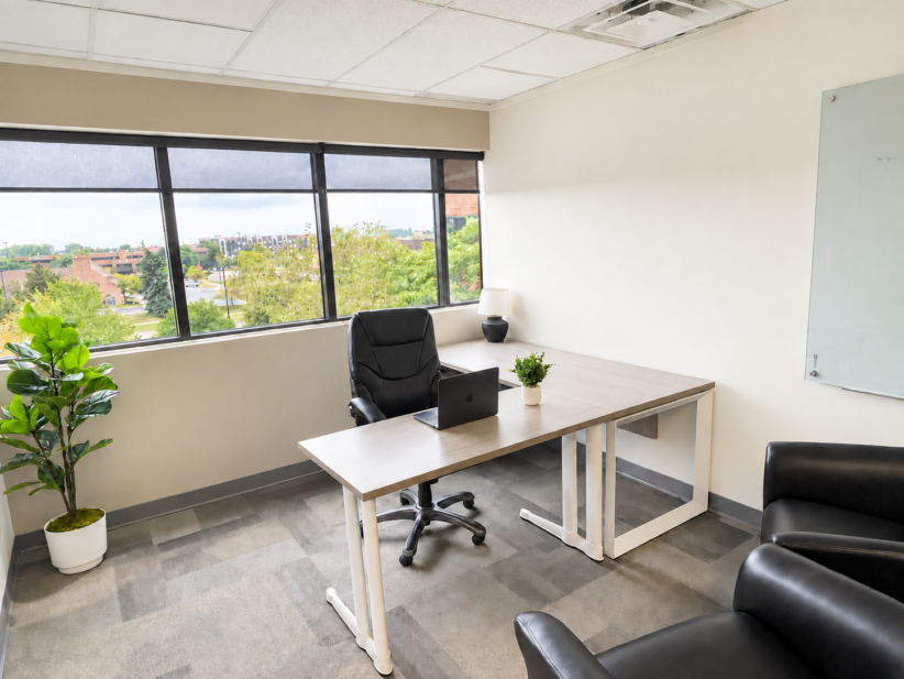 executive setup office in ann arbor office evolution. private office. bright windows.