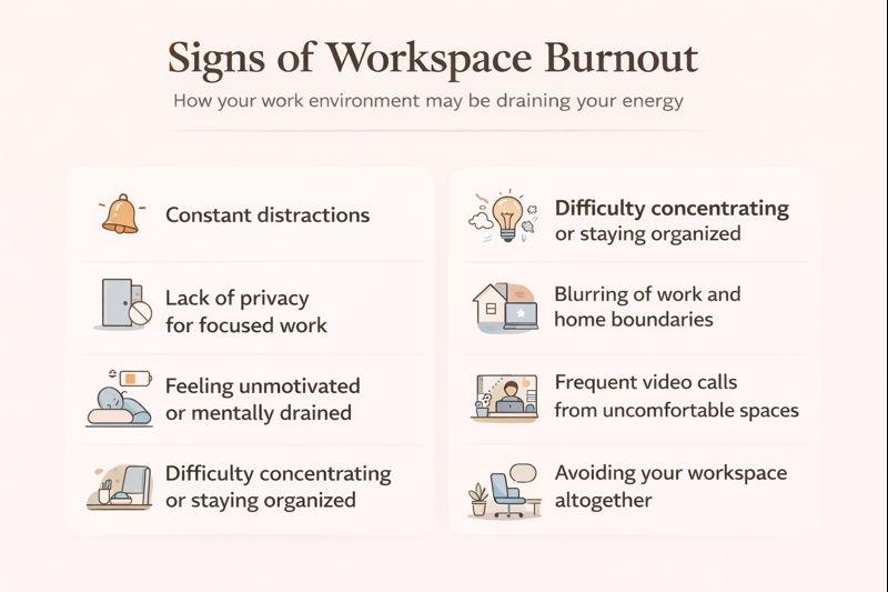 A diagram displaying signs of workspace burnout. 