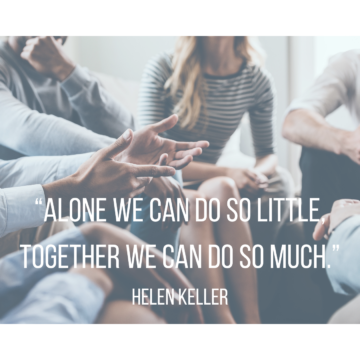 an image of people in a meeting with the words "alone we can do so little together we can do so much"