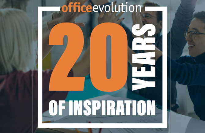 20 years of inspiration anniversary logo for Office Evolution