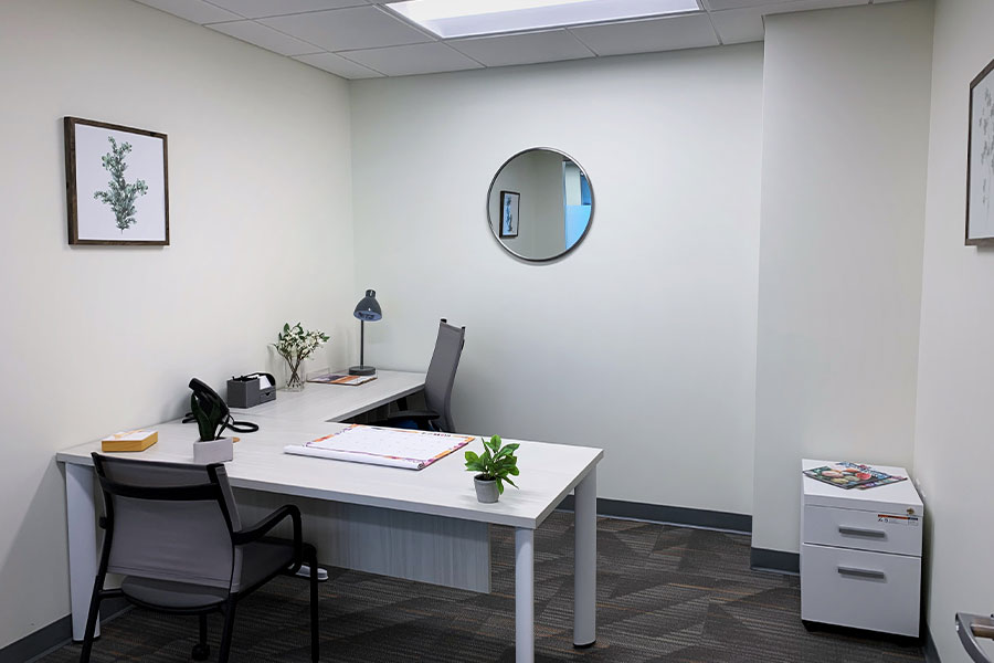 Modern office workspace with essential furniture and décor, ideal for small business meetings and remote work at Office Evolution.