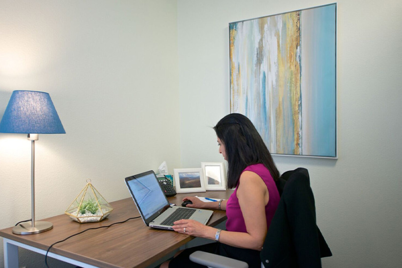 Office space for remote work at Office Evolution in a professional business environment.