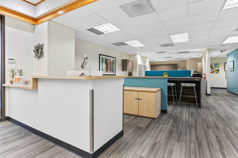 Modern office reception area with welcoming design and professional atmosphere.