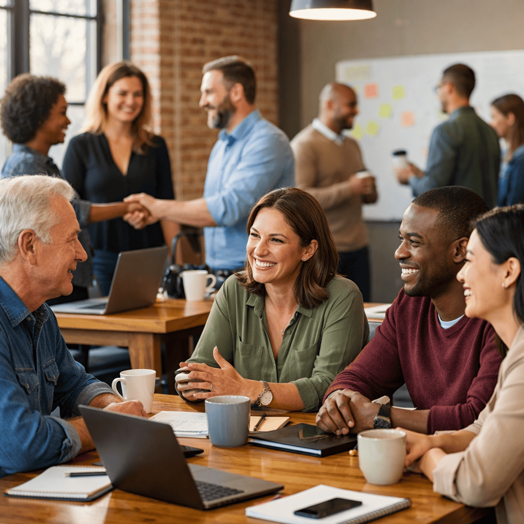 Diverse small business team collaborating in a modern office space.